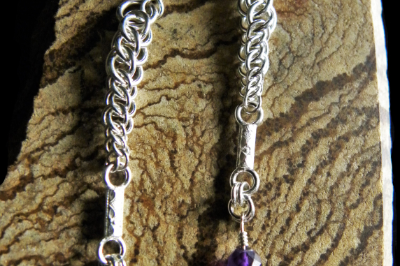 Sterling silver Amethyst Edwardian style chainmaille/silversmithing earrings