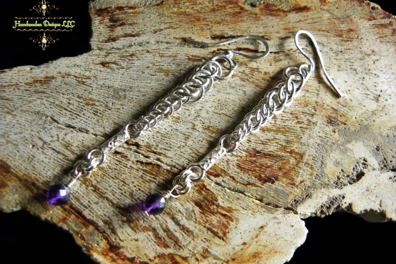 Sterling silver Amethyst Edwardian style chainmaille/silversmithing earrings