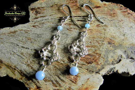 Sterling silver Aquamarine Blue Angelite chainmaille/silversmithing earrings