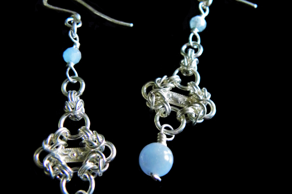 Sterling silver Aquamarine Blue Angelite chainmaille/silversmithing earrings