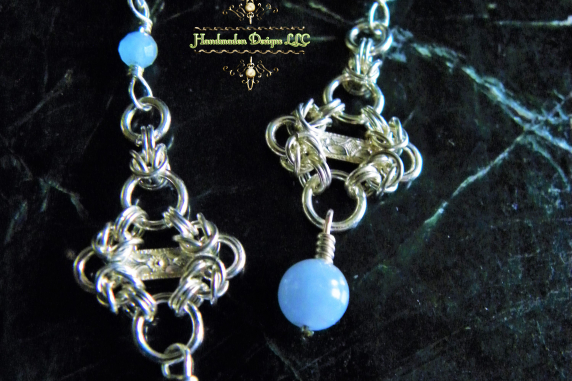 Sterling silver Aquamarine Blue Angelite chainmaille/silversmithing earrings