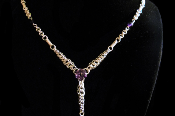 Sterling Silver Amethyst and chainmaille/silversmithing hybrid necklace