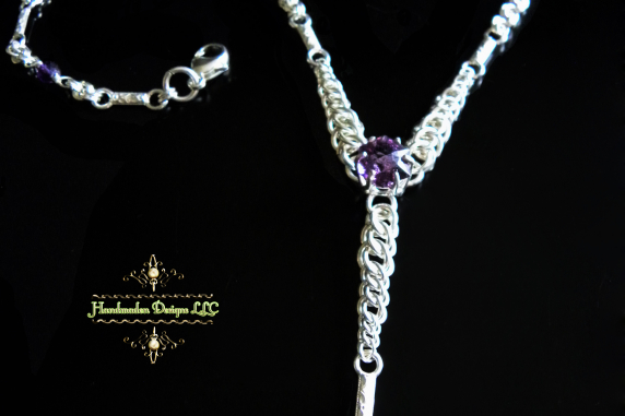 Sterling Silver Amethyst and chainmaille/silversmithing hybrid necklace