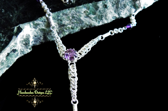 Sterling Silver Amethyst and chainmaille/silversmithing hybrid necklace