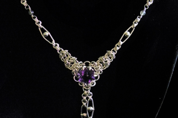 Sterling silver Amethyst and Labradorite chainmaille/silversmithing necklace