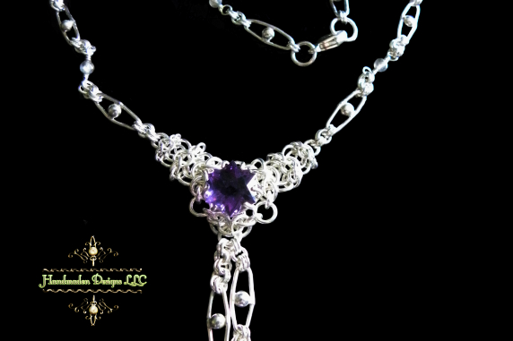 Sterling silver Amethyst and Labradorite chainmaille/silversmithing necklace