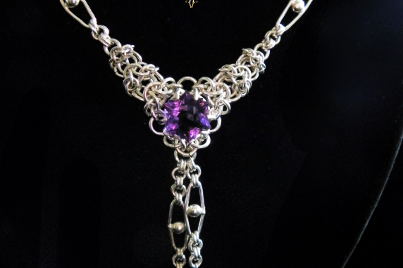 Sterling silver Amethyst and Labradorite chainmaille/silversmithing necklace