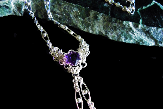 Sterling silver Amethyst and Labradorite chainmaille/silversmithing necklace