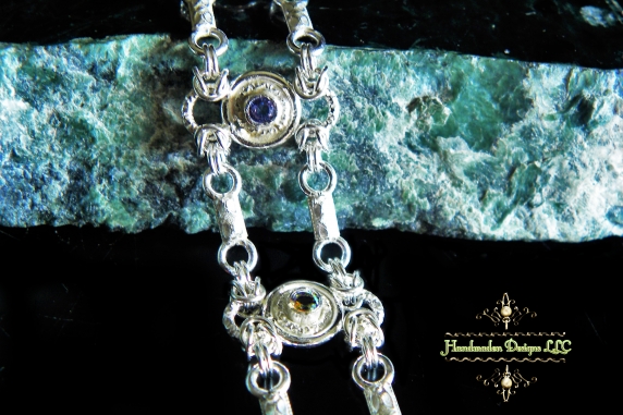 Sterling silver Tanzanite and Smokey Quartz Half Byzantine bracelet