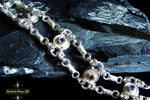 Sterling silver Tanzanite and Smokey Quartz Half Byzantine bracelet