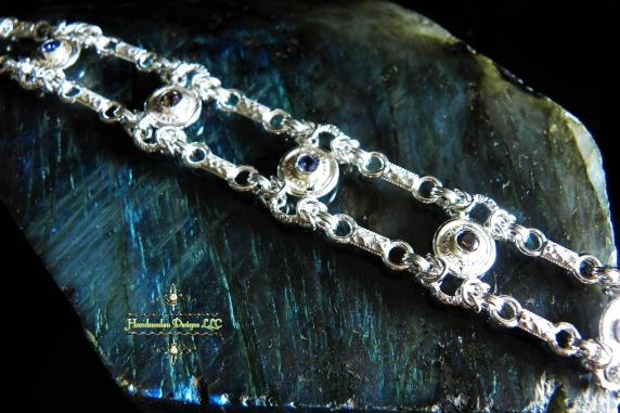 Sterling silver Tanzanite and Smokey Quartz Half Byzantine bracelet