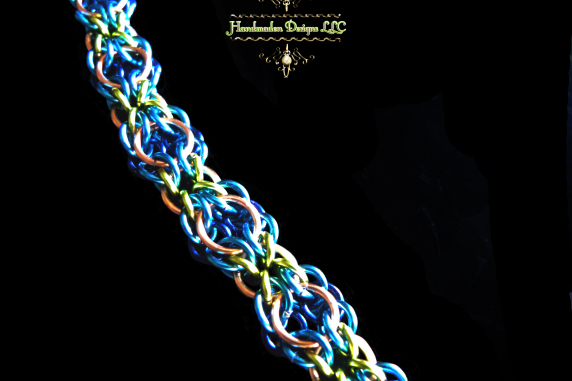 Copper and enameled copper Fae Chain chainmaille bracelet