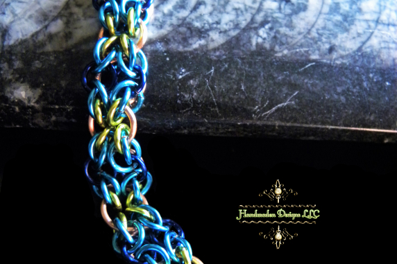 Copper and enameled copper Fae Chain chainmaille bracelet