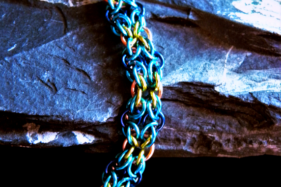Copper and enameled copper Fae Chain chainmaille bracelet