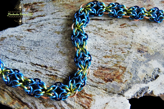 Copper and enameled copper Fae Chain chainmaille bracelet