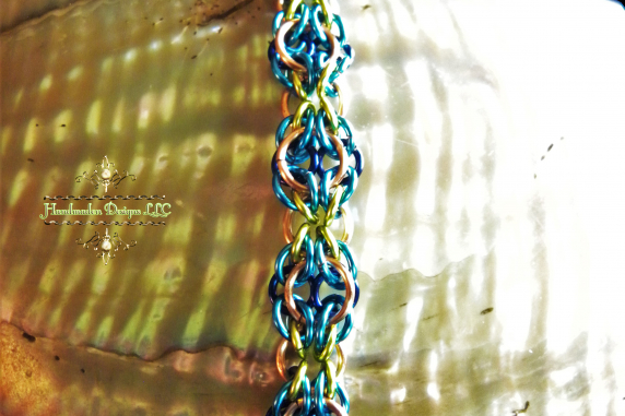 Copper and enameled copper Fae Chain chainmaille bracelet