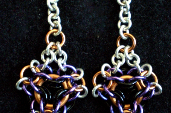 Sterling silver, copper, black and lavendar chainmaille pendant/earring set