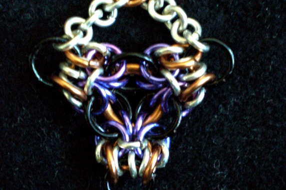 Sterling silver, copper, black and lavendar chainmaille pendant/earring set