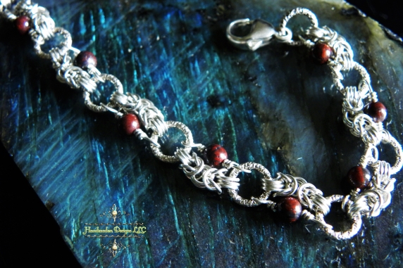Sterling silver Red Jasper Half Romanov bracelet - Handmaden Designs LLC
