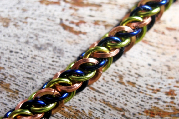 Copper, blue, and lime green Half Persian 3in1 bracelet by Handmaden Designs LLC