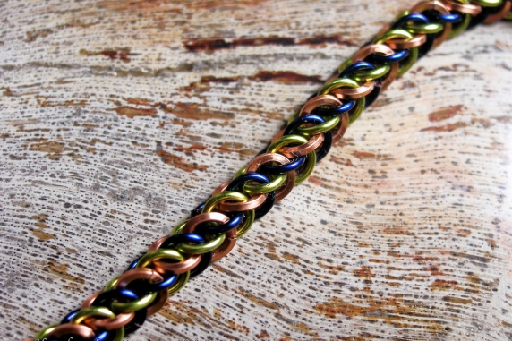 Copper, blue, and lime green Half Persian 3in1 bracelet by Handmaden Designs LLC