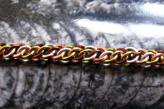 Sterling silver, copper, and camo enameled copper Half Persian 3in1 bracelet