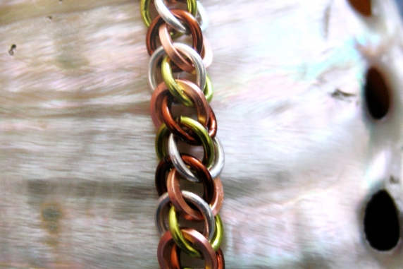 Sterling silver, copper, and camo enameled copper Half Persian 3in1 bracelet