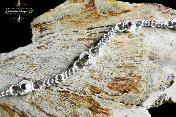 Sterling silver and Rhodalite Garnet Half Persian chainmaille bracelet
