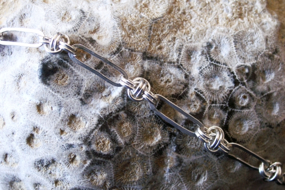 Sterling silver Barrelweave chainmaille and silver-smithing bracelet