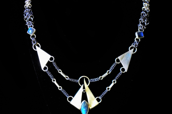 Sterling silver and tantalum Art Nouveau inspired necklace by Handmaden Designs