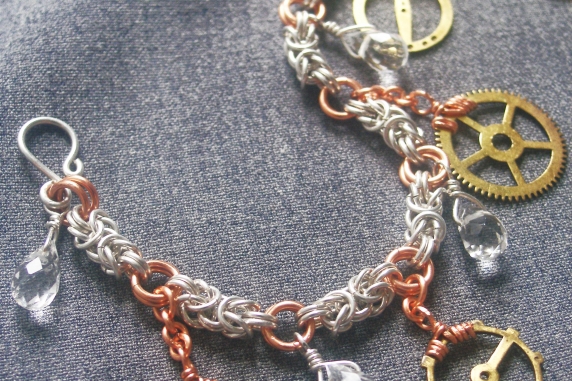 Sterling silver and copper Byzantine and Steampunk charm bracelet