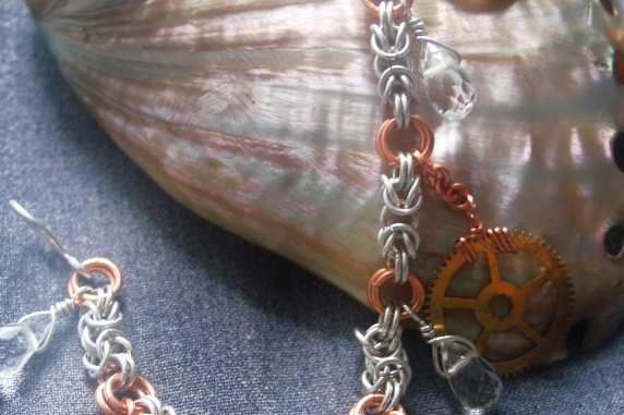 Sterling silver and copper Byzantine and Steampunk charm bracelet