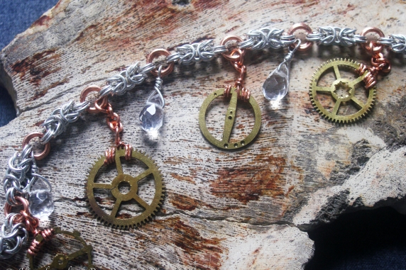 Sterling silver and copper Byzantine and Steampunk charm bracelet