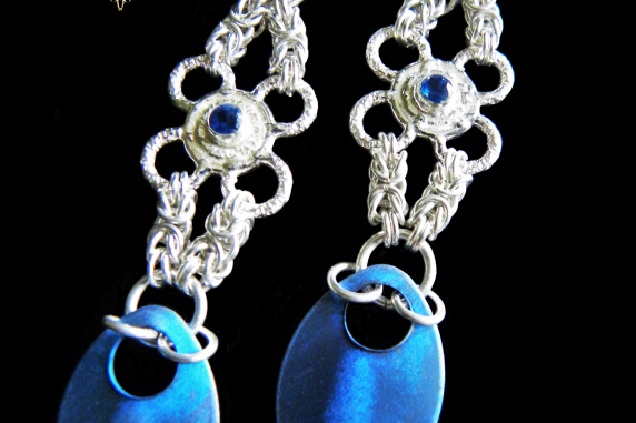 Sterling silver and Kyanite Byzantine chainmaille/silversmithing earrings