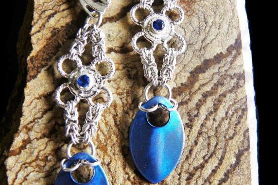 Sterling silver and Kyanite Byzantine chainmaille/silversmithing earrings