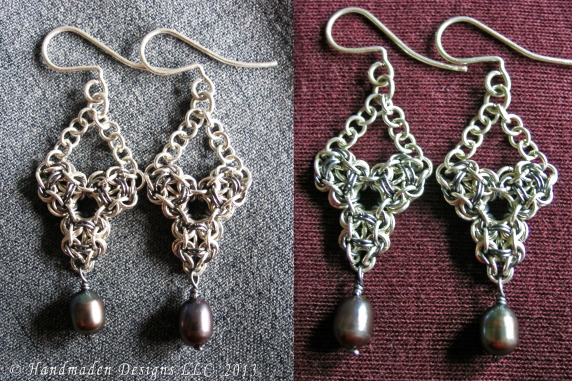 Sterling silver and tantalum Chelydra chainmaille earrings