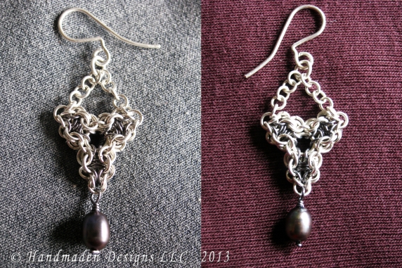 Sterling silver and tantalum Chelydra chainmaille earrings