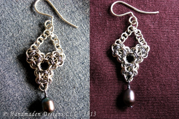 Sterling silver and tantalum Chelydra chainmaille earrings