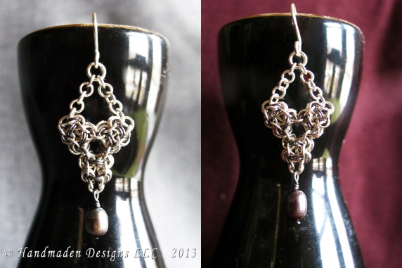 Sterling silver and tantalum Chelydra chainmaille earrings