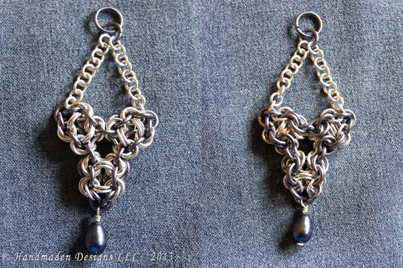 Sterling silver and tantalum Chelydra chainmaille pendant