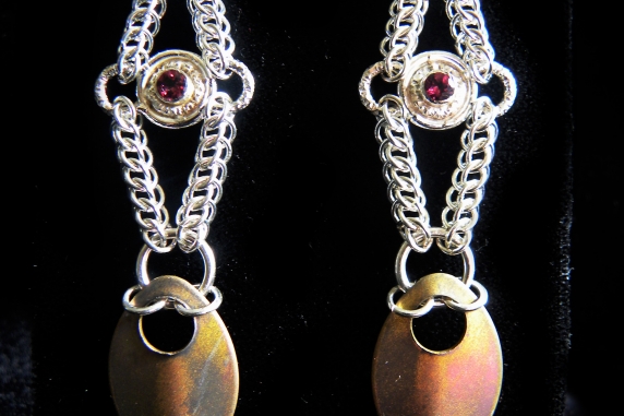 Sterling silver Half Persian 3in1 Rhodolite Garnet and scale earrings