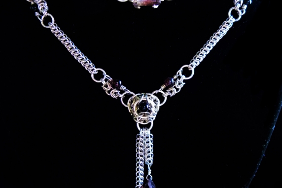 Sterling silver Victorian Edwardian style chainmaille necklace Handmaden Designs