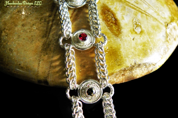 Sterling silver Rhodolite Garnet and Smokey Quartz Half Persain bracelet