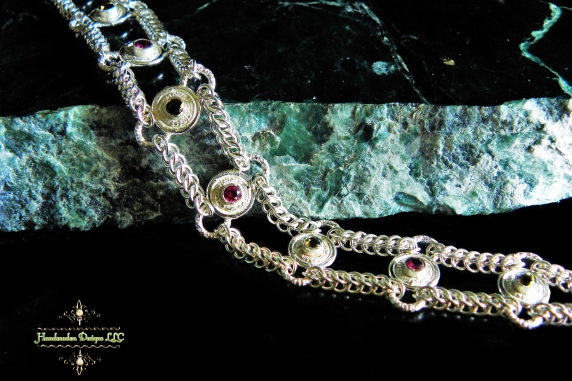 Sterling silver Rhodolite Garnet and Smokey Quartz Half Persain bracelet