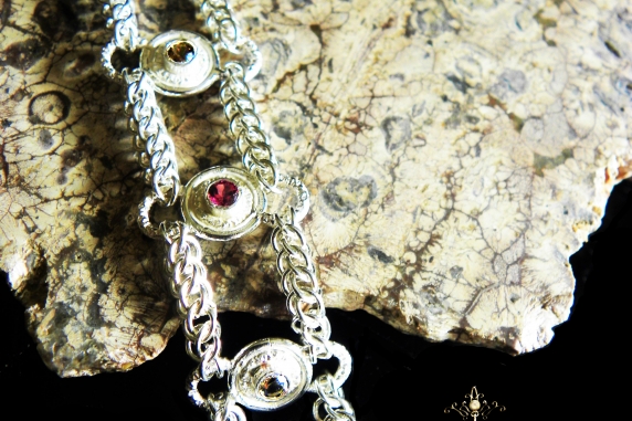 Sterling silver Rhodolite Garnet and Smokey Quartz Half Persain bracelet