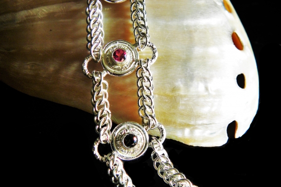 Sterling silver Rhodolite Garnet and Smokey Quartz Half Persain bracelet