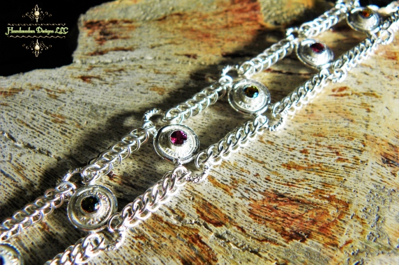 Sterling silver Rhodolite Garnet and Smokey Quartz Half Persain bracelet