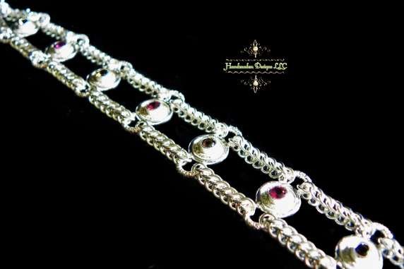 Sterling silver Rhodolite Garnet and Smokey Quartz Half Persain bracelet