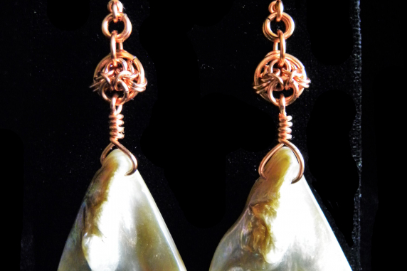 Copper Byzantine Halo and shell earrings by Handmaden Designs LLC