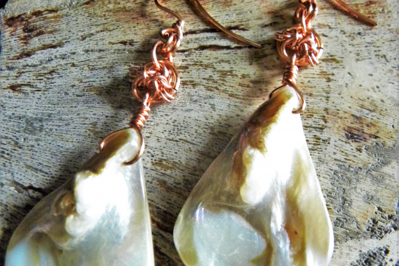 Copper Byzantine Halo and shell earrings by Handmaden Designs LLC